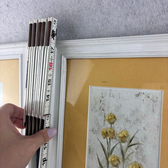 Cheri Blum Yellow Tulips in Vase Painting White Framed 9x18 Cracked Linen Set 2 - Picture 7 of 9